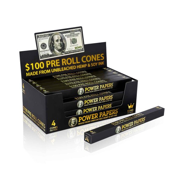 Power Papers 100 DOLLAR - King Size Cones - Prerolled Joints - Box - 24 x 4 St&uuml;ck