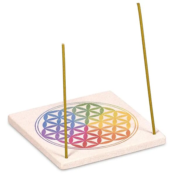 R&auml;ucherst&auml;bchenhalter - Sandstein viereckig - Blume des Lebens - 1 St&uuml;ck