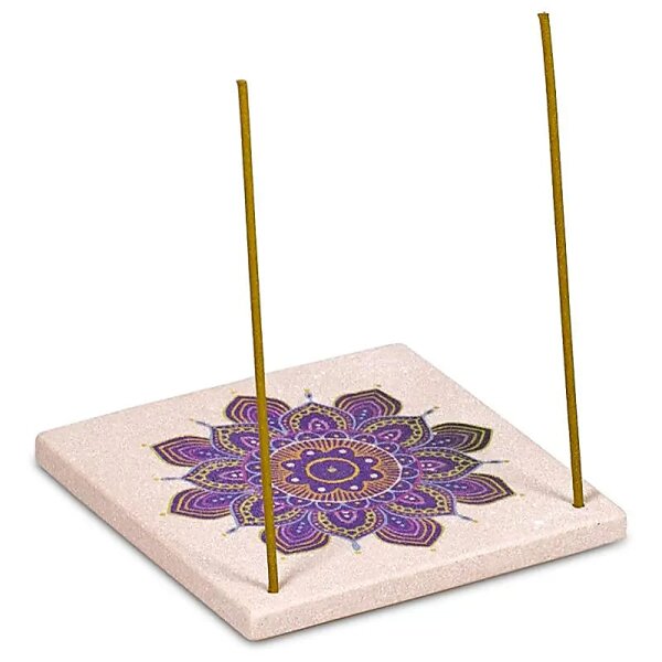 R&auml;ucherst&auml;bchenhalter - Sandstein viereckig - Mandala Blume - 1 St&uuml;ck