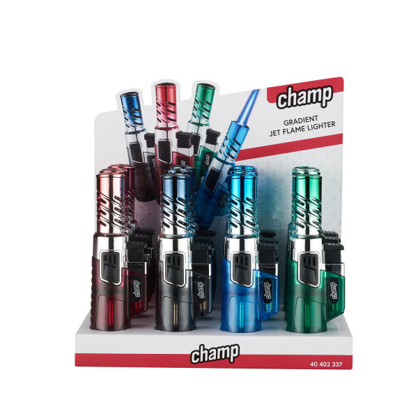Champ - Metallic Gradient Feuerzeug - Jetflame Blue - Display - 12 St&uuml;ck