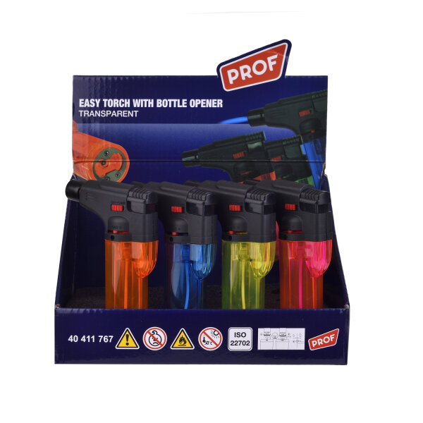Easy Torch Feuerzeug mit Flaschen&ouml;ffner - Jetflame Blue - Display - 12 St&uuml;ck