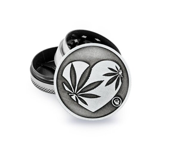 Metal Grinder - 40mm - 3 Layers - Silver - 420 Heart - Display - 6 St&uuml;ck