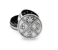 Metal Grinder - 40mm - 3 Layers - Silver - 420 Logo -...