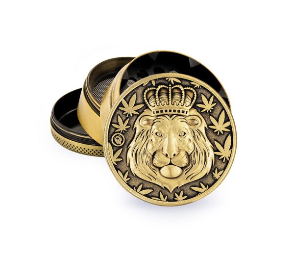 Metal Grinder - 50mm - 4 Layers - Gold - Lion - Display - 4 St&uuml;ck