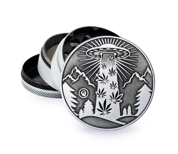 Metal Grinder - 60mm - 4 Layers - Silver - 420 Aliens - Display - 4 St&uuml;ck