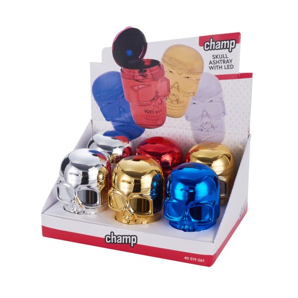 Metallic Skull Auto Aschenbecher mit LED Beleuchtung - Display - 6 St&uuml;ck