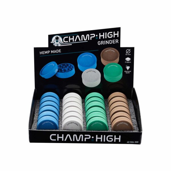 Champ High - Hemp Plastic Grinder - 42mm - 2 Layers - Display - 24 St&uuml;ck