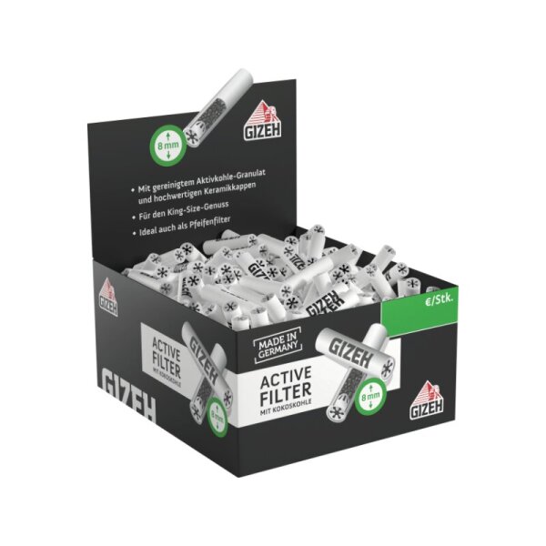 GIZEH - Active Filter 8mm - Black - Box - 200 St&uuml;ck