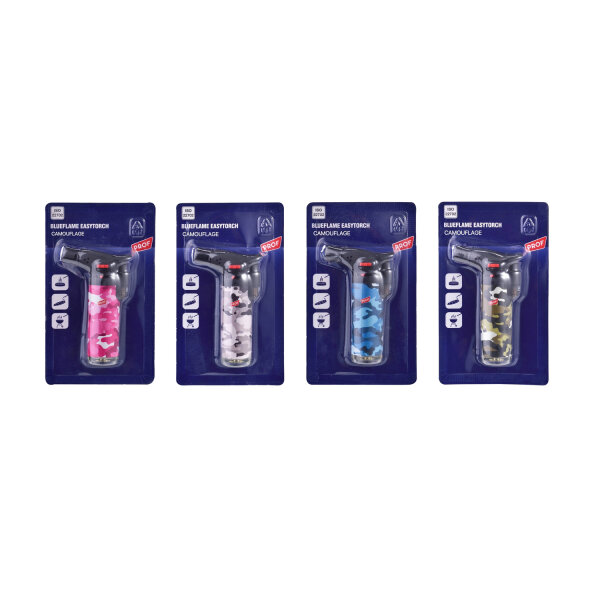 Easy Torch Camouflage Feuerzeug im Blister - Jetflame Blue - Display - 24 St&uuml;ck