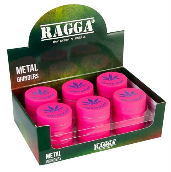 Grinder Alu Pink Hemp Leaf - 40mm - 3 Layers - Display - 12 Stück