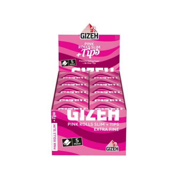GIZEH - Rolls Slim + Tips - Pink - 5 Meter - Box - 20 St&uuml;ck