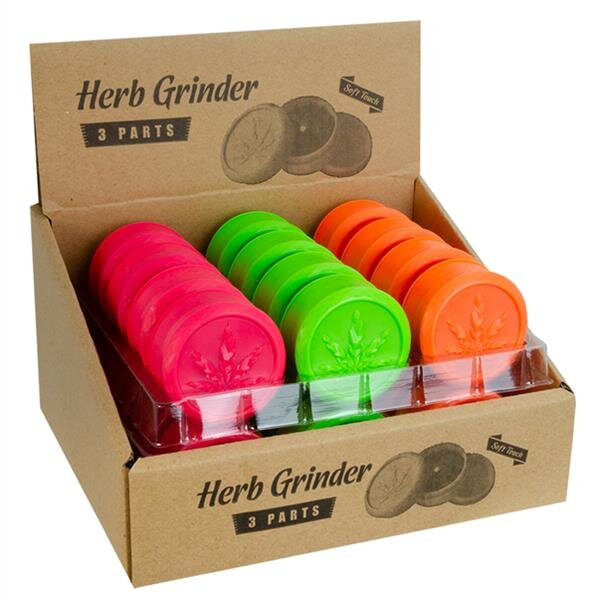 Grinder Plastic - Soft Touch Neon - 50mm - 3 Layers - Display - 24 St&uuml;ck