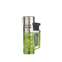 Champ - Hemp Leaf Feuerzeug mit 2 blauen Flammen - Display - 12 St&uuml;ck