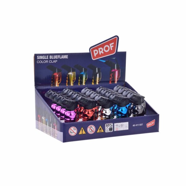 Metallic Clap Feuerzeug - Jetflame Blue - Display - 20 St&uuml;ck